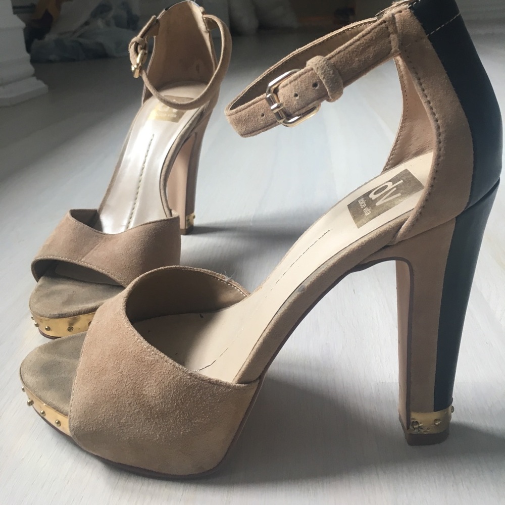 Gorgeous! Suede and leather sandal, gold platform - Picture 5 of 7
